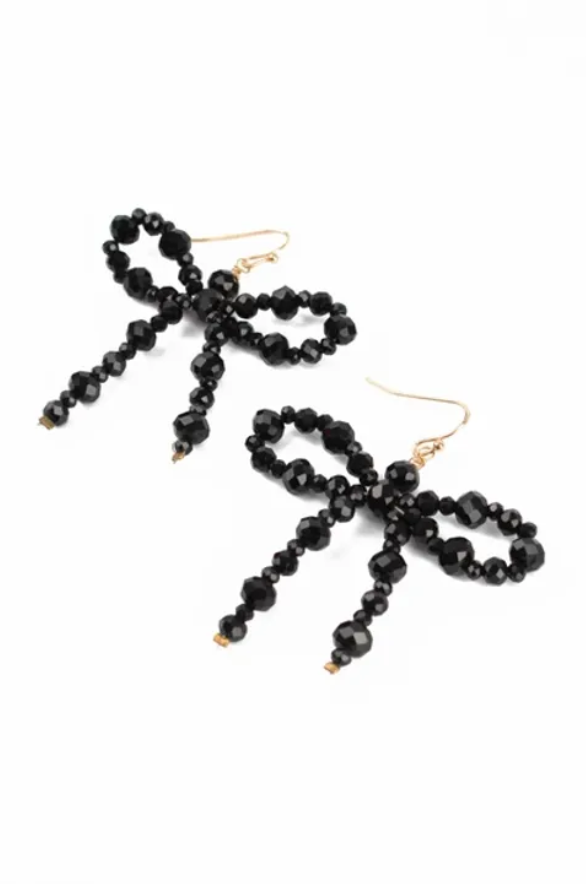 Bow Beaded Earrings Silver/Black